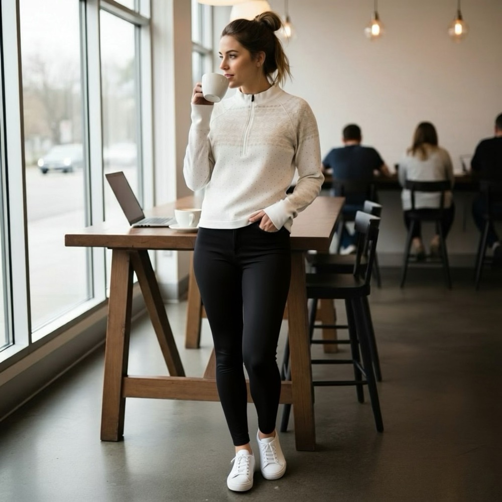 White Dicks Sporting Goods Quarter-Zip Sweater with Cream Pattern